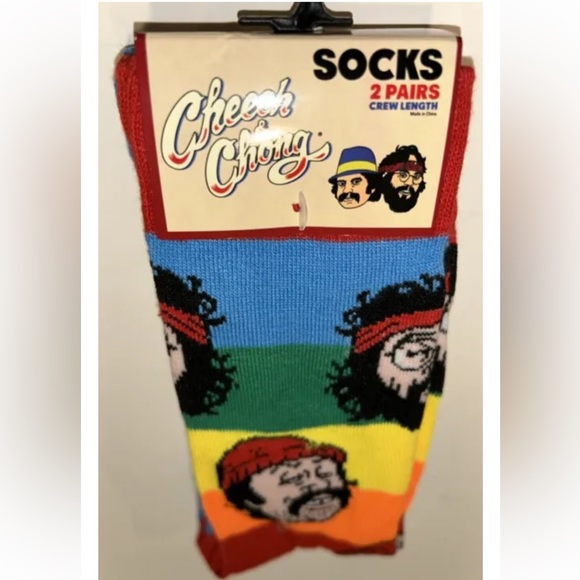 Cheech & Chong Odd Sox Crew Socks 2 Pair Men 8-12 W 9-13 Blue Face & Smoke Logo - Picture 10 of 10